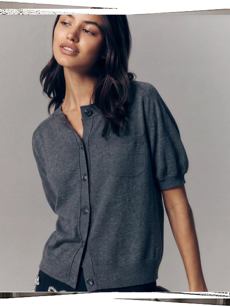 Nwt: Gray Short Sleeve Crew Neck Cardigan (Xxs) By Maeve
